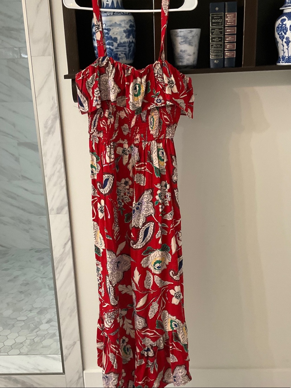 Red Floral Maxi Sundress with Ruffle Bodice - Picture 5 of 5